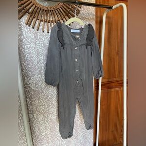 Zara Kids Long Sleeve Gray Button Down Ruffle Jumpsuit Romper for Toddler